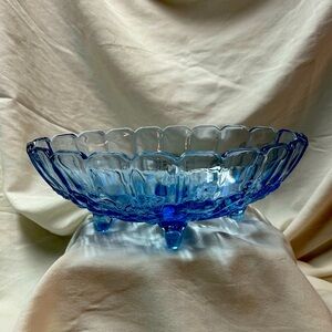 Large Indian glass harvest blue footed fruit bowl